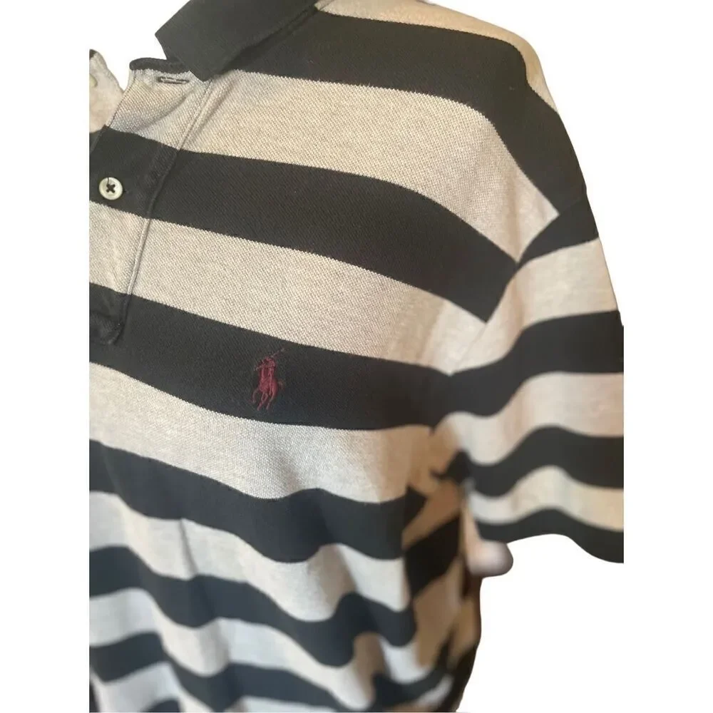 Polo Ralph Lauren Men's Gray Black Striped Short Sleeve Polo Shirt Size Large